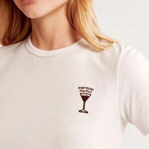 Abercrombie & Fitch White Short Sleeve Tee with Espresso Martini Embroidery